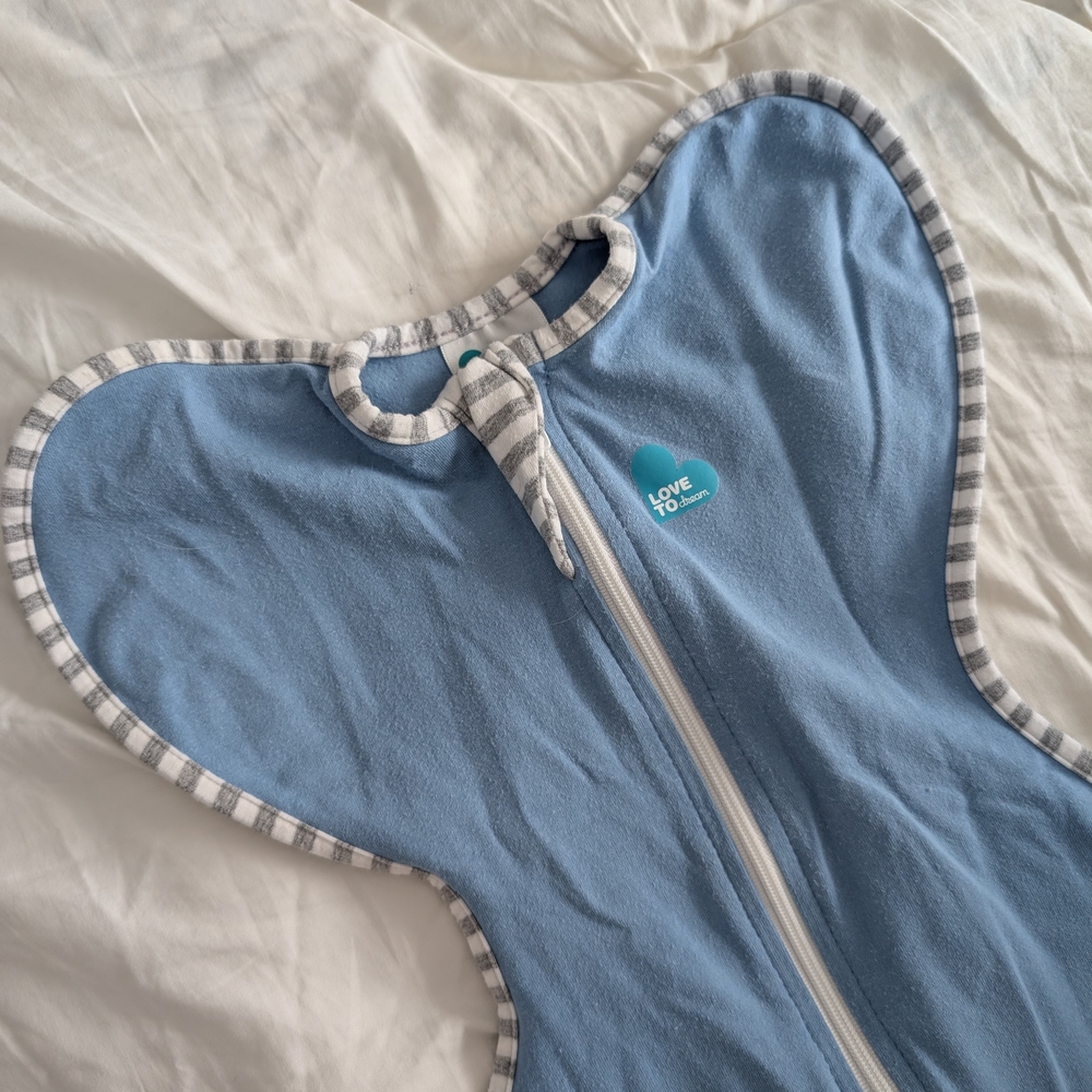 Love To Dream Blue Baby Swaddle with Striped Trim